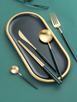 

Stainless Steel Western Food Tableware Sets Luxury Gold Inlay Dinnerware Cutlery Set Four Pieces Set Cutlery Set Travel BB50CJ