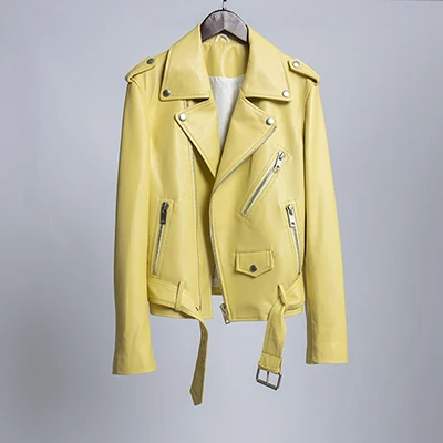 Autumn genuine leather jacket women nutural sheepskin leather moto biker coat female Dermal clothing real lesther blouse - Цвет: Yellow