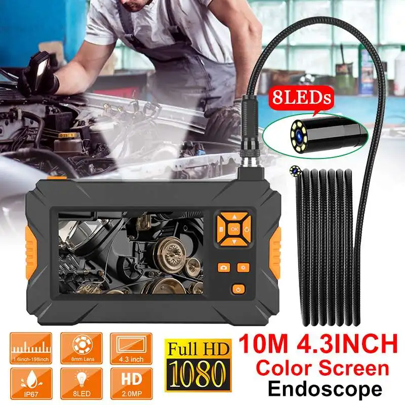 

5M 4.3 Inch 8MM 1080P Color Screen Handheld Endoscope Camera 8 LEDs Industrial Endoscopes IP67 Waterproof Inspection Borescope