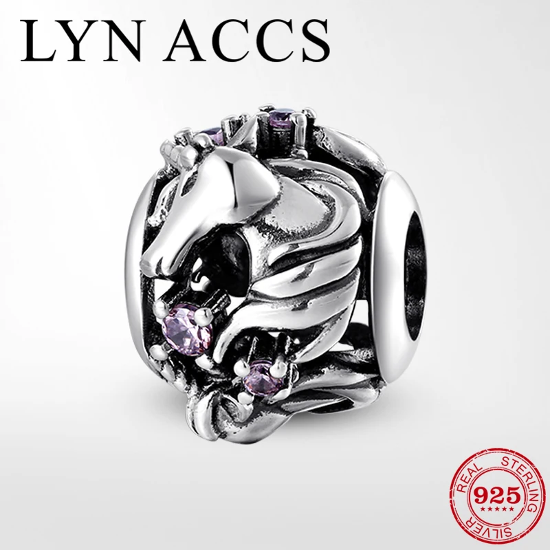 

100% Real 925 Sterling Silver Dazzling CZ Unicorn Charm Beads Fit Original Pandora Bracelet Necklace Silver 925 Jewelry Making