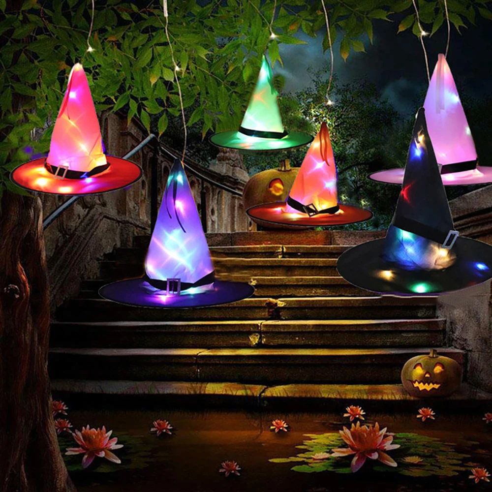 Halloween Decoration Led Lights Witch Hats Costume Cosplay Props