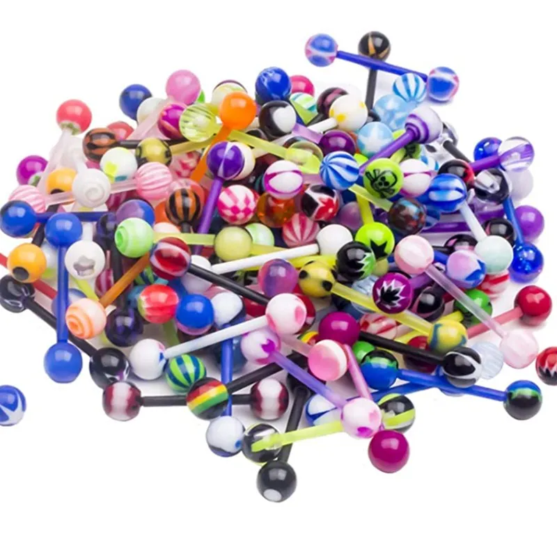 Stainless Steel & Acrylic Tongue and Nipple Barbell Piercing Set - Bulk Pack