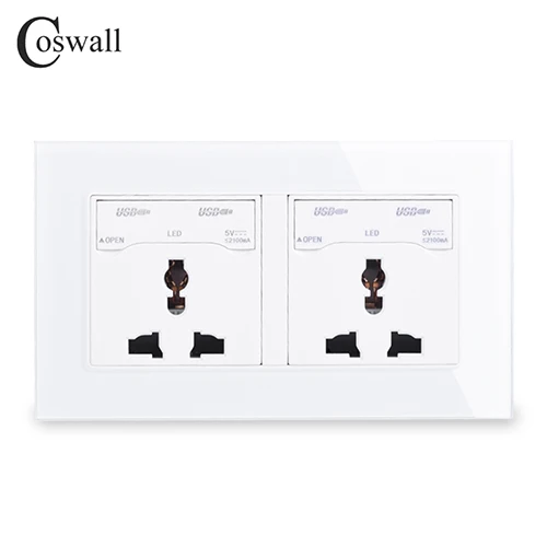 White COSWALL 2 комплекта 13A универсальная настенная розетка+ 4 USB порта для зарядки с светодиодный индикатором панель из закаленного стекла с пыленепроницаемой крышкой - Тип: White