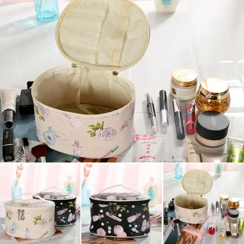 Newest Hot Women Waterproof Makeup Bag Cosmetic Bags Travel Toiletry Wash Case PU Leather Luxury Floral Printed Bags