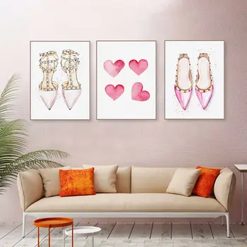

Pink Fashion Shoes Poster Prints Canvas Painting Wall Art Decor Pictures For Girls Posters Aesthetic Room Decorative