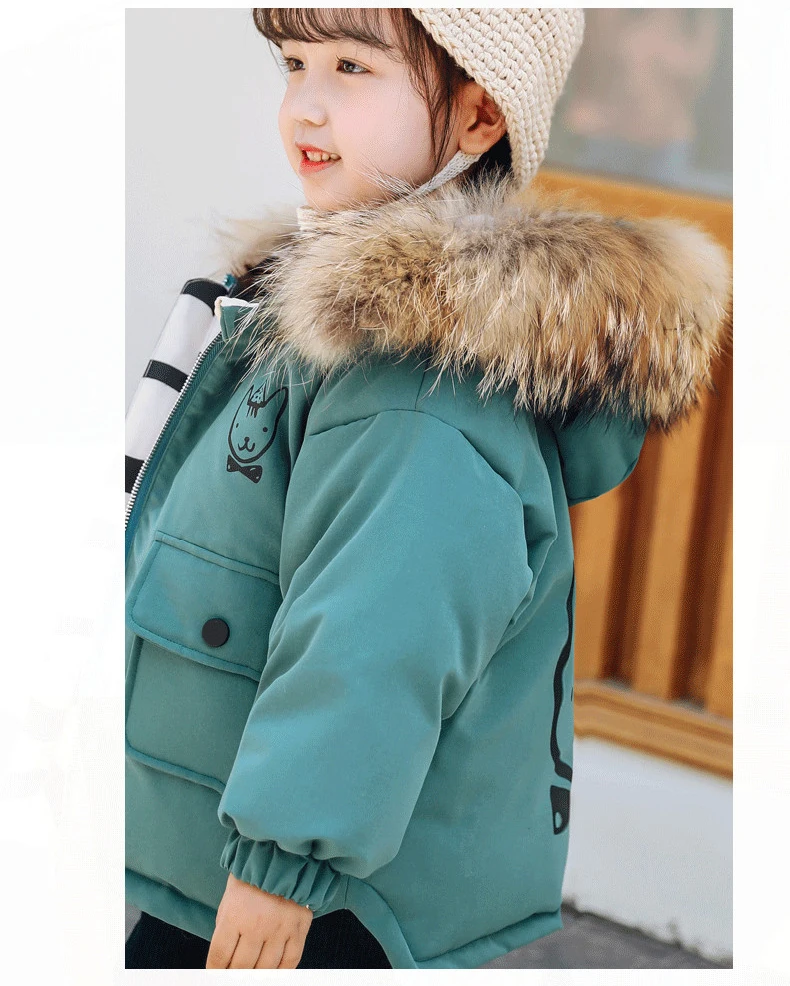 Dollplus/пальто для девочек; зимняя меховая толстовка с капюшоном; куртки для мальчиков; теплый Детский пуховик; плотная одежда для маленьких мальчиков с героями мультфильмов; зимние комбинезоны