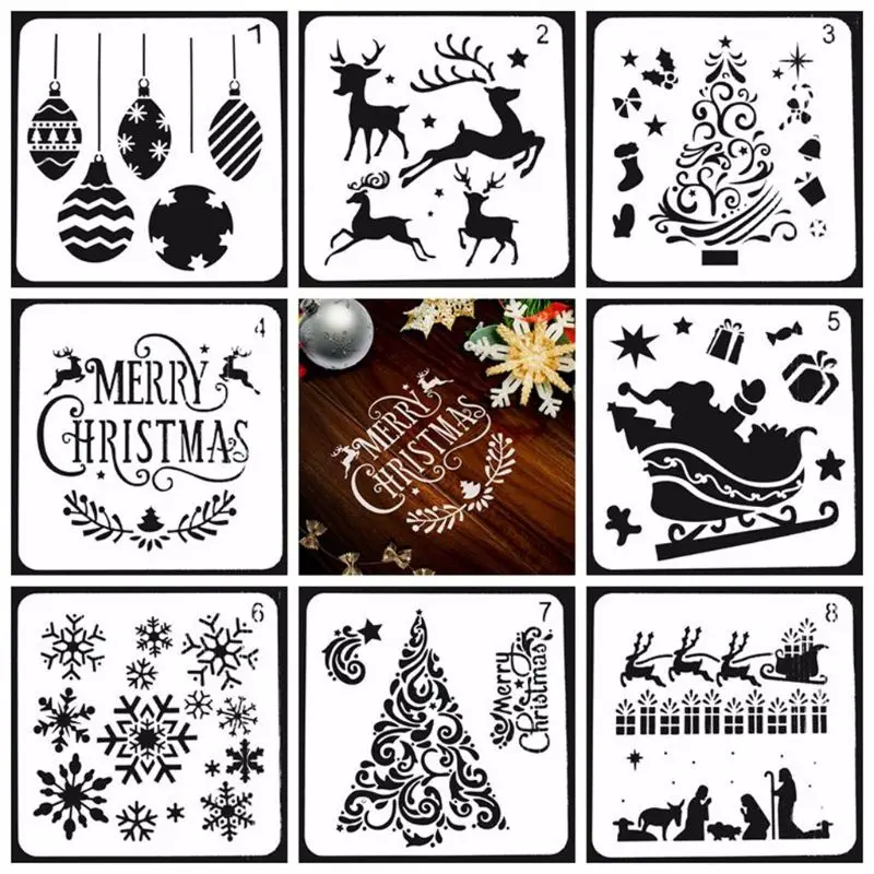 Christmas Stencils Template Reusable Plastic Craft for Art Drawing Painting Spraying Window Glass Door Car Body | Канцтовары для