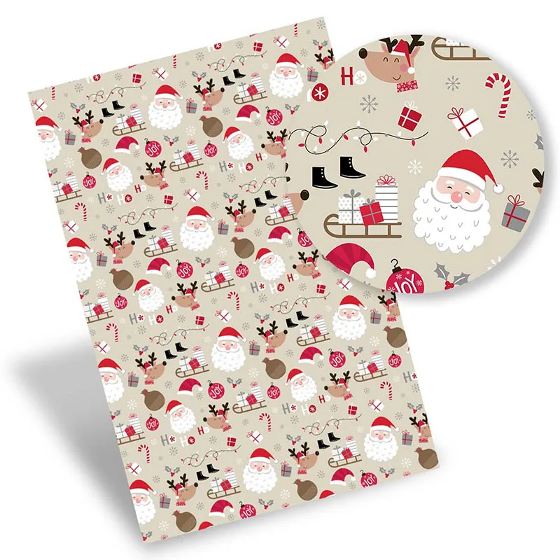 

Faux Leather Sheets Christmas Theme Synthetic Leather Printed Vinyl Fabric DIY Handbag Bow Making Supplies 22*30cm 0.8mm IBOWS