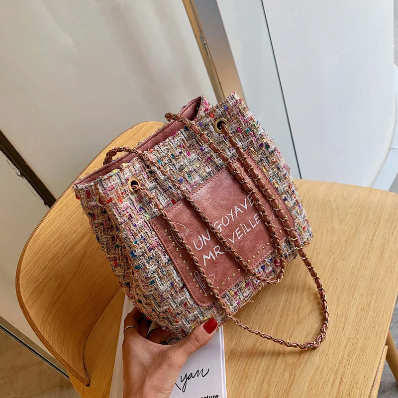 

2019 Autumn And Winter New Style Woolen Color Bucket Bag Posted outside Bags Shoulder WOMEN'S Bag