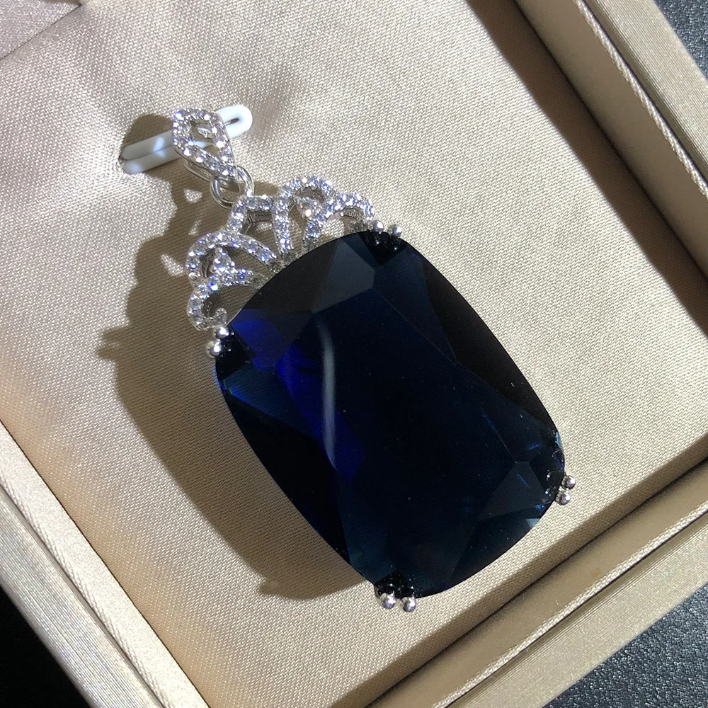 2020 new vintage Women BIG rectangle ruby/ sapphire color red/blue cubic zircon Stone pendant Luxury wedding party Jewellery | Украшения и