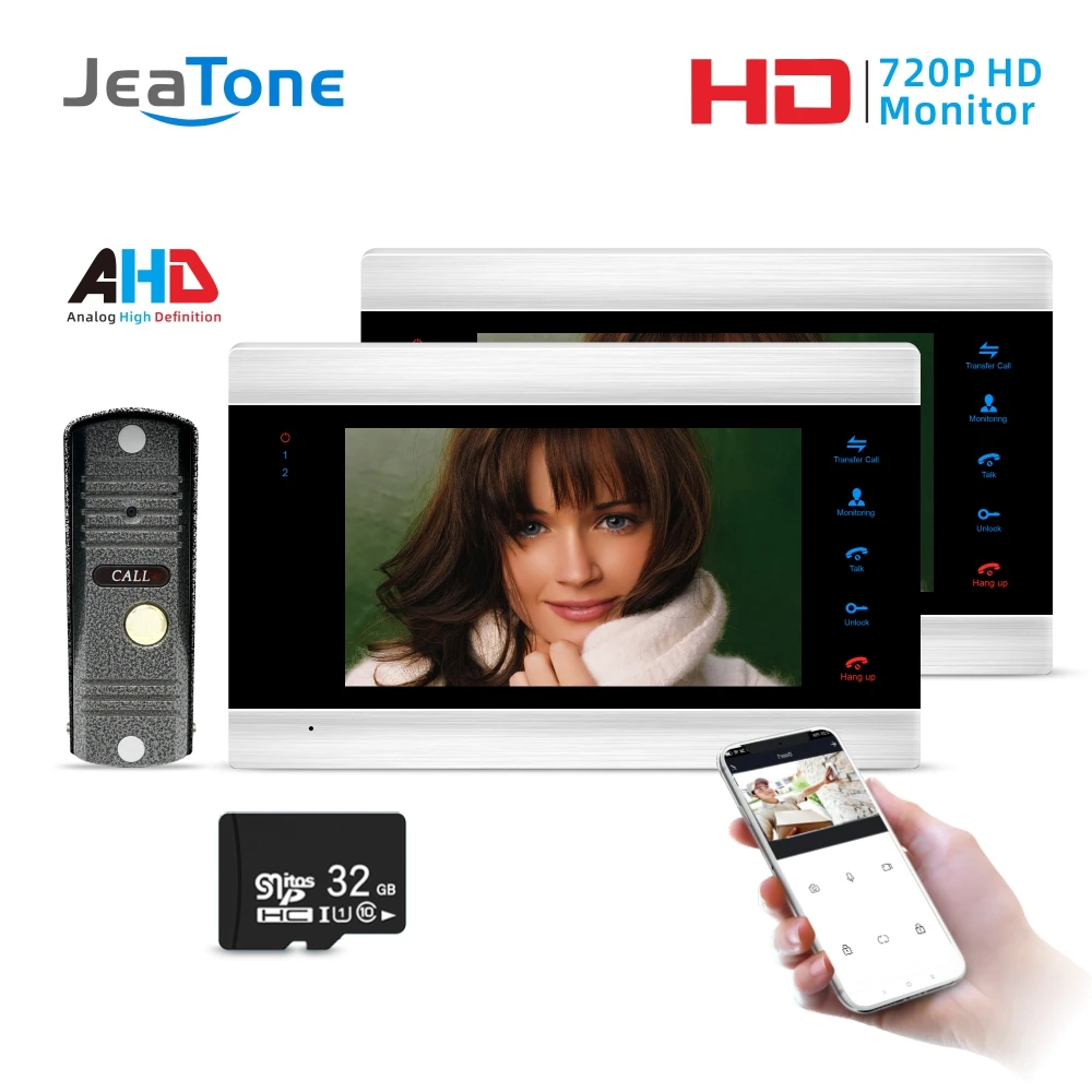 JeaTone, новинка, 7 дюймов, WiFi, смарт, IP, видео, домофон, домофон, система с AHD 1.0MP, проводной дверной звонок, камера, поддержка дистанционного разблокирования - Цвет: P201S1M706S2-86-32G