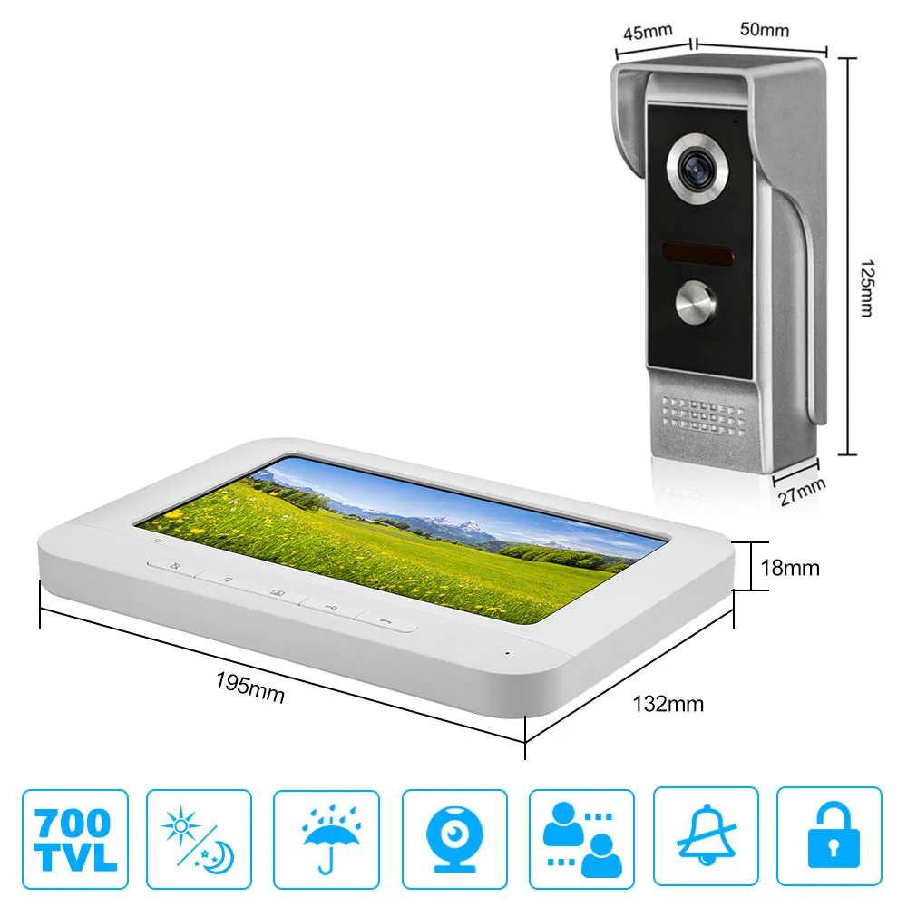 7 дюймов TFT видео дверной звонок Домофон Системы телефон двери 700TVL открытый