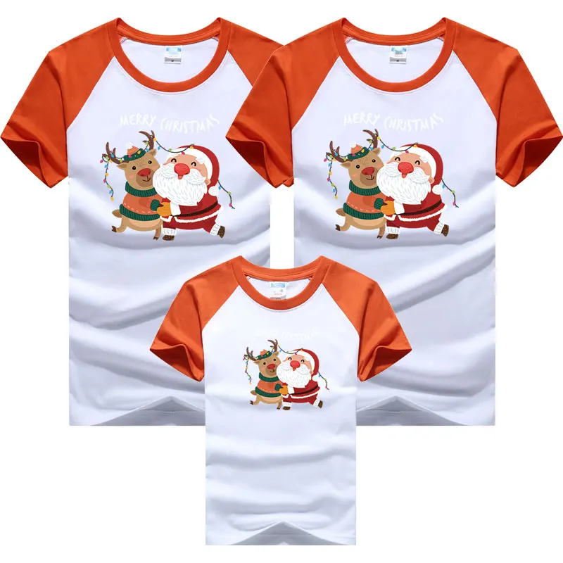 thumbnail image 1 of Camisetas navideñas para parejas, ropa a juego para la familia, camiseta de algodón suave y cómoda de manga corta con diseño de Papá Noel y ciervo, conjuntos familiares, 1 of 5