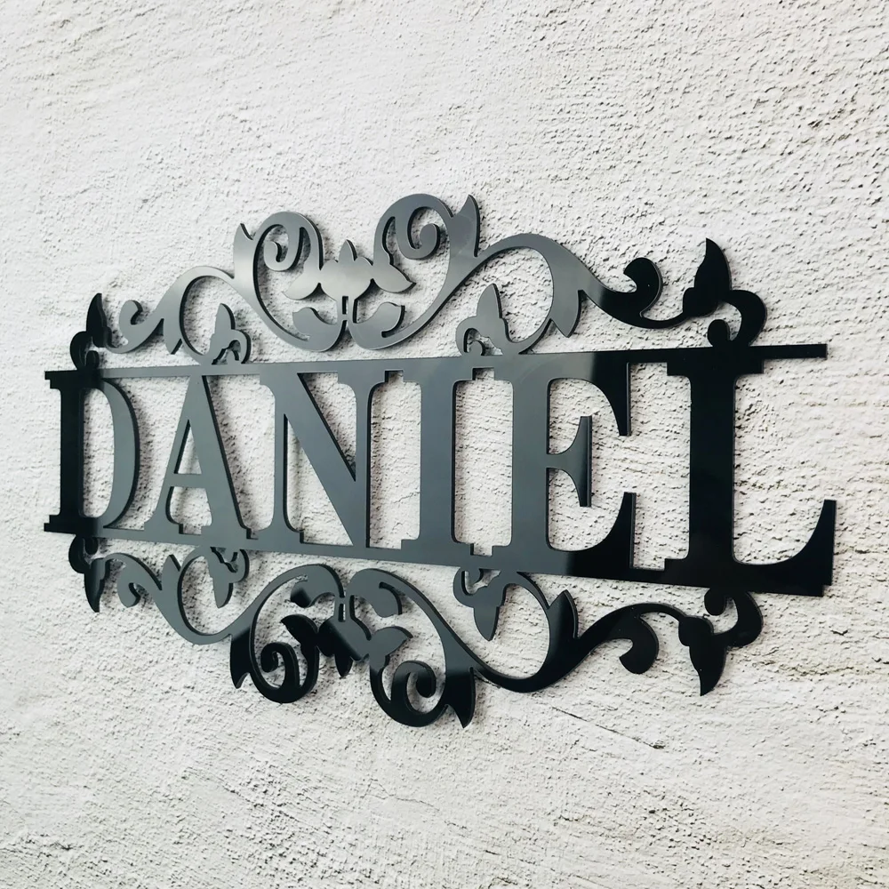 Personalized Name Acrylic Black Sign Custom Outdoor Hanging Family Name Sign Monogram Garden Door Sign Wedding Wall Decor (2)