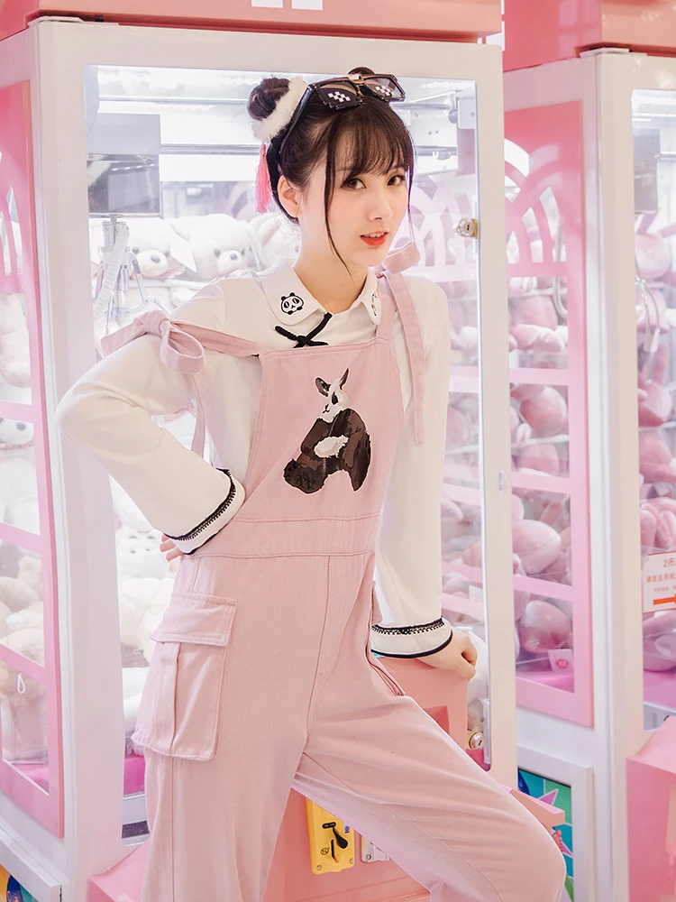 Летний японский женский милый комбинезон Kawaii Panda с животным принтом для девочек