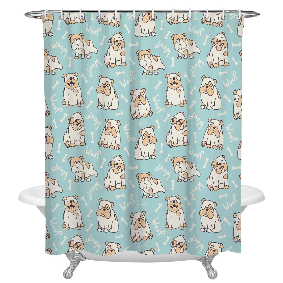 Lovely Dog Cute Bulldog Pet Shower Curtains Bath Decor Curtain