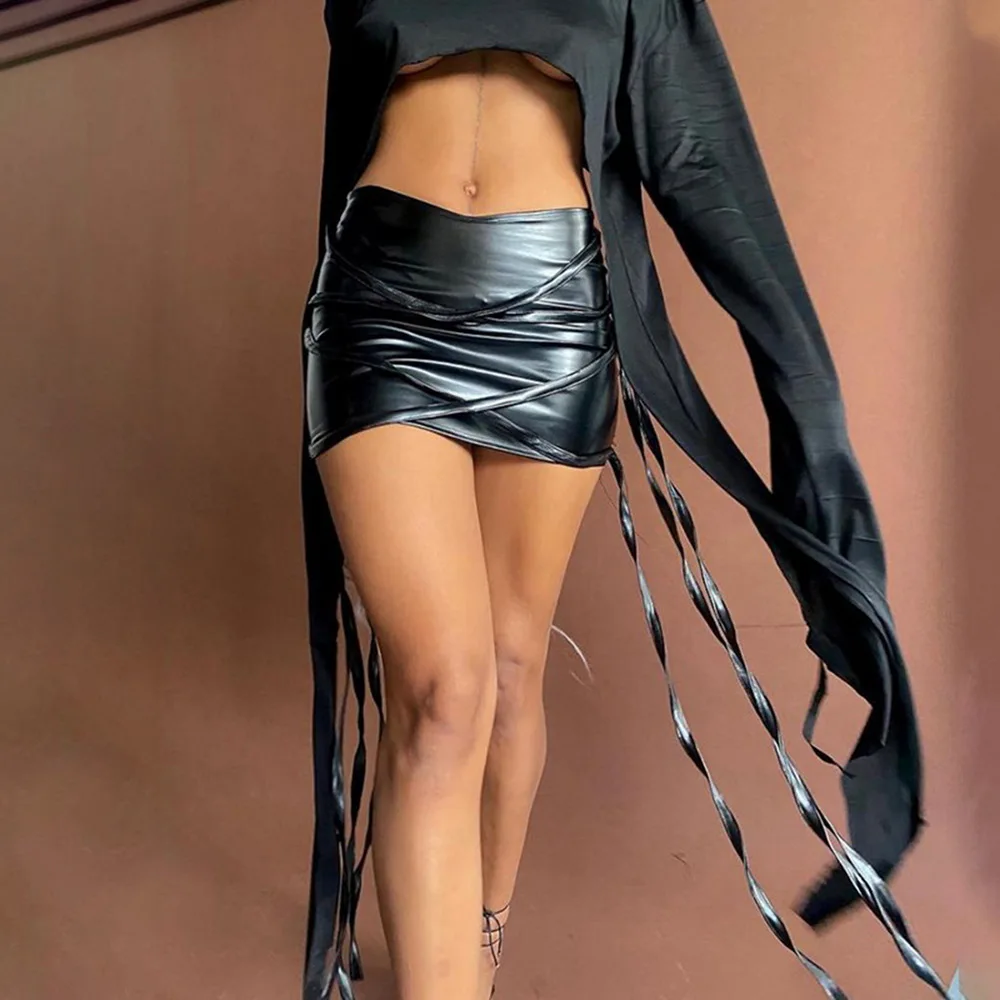 

High Waist PU Skirts Sexy Women Fashion Skirt Casual Solid Color Bodycon Slim Tight Hip Mini Short Skirt Femme