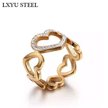 Дизайн сердце женские кольца Стразы и нержавеющая сталь полый Шарм в виде сердца кольца женские обручальные кольца