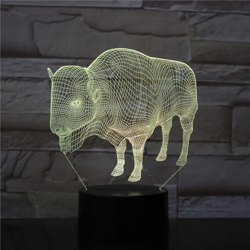 3D-2550 Bull LED Acrylic Night Light with 7/16 Colors Touch Remote Control Illusion Change Home Decoration Lights