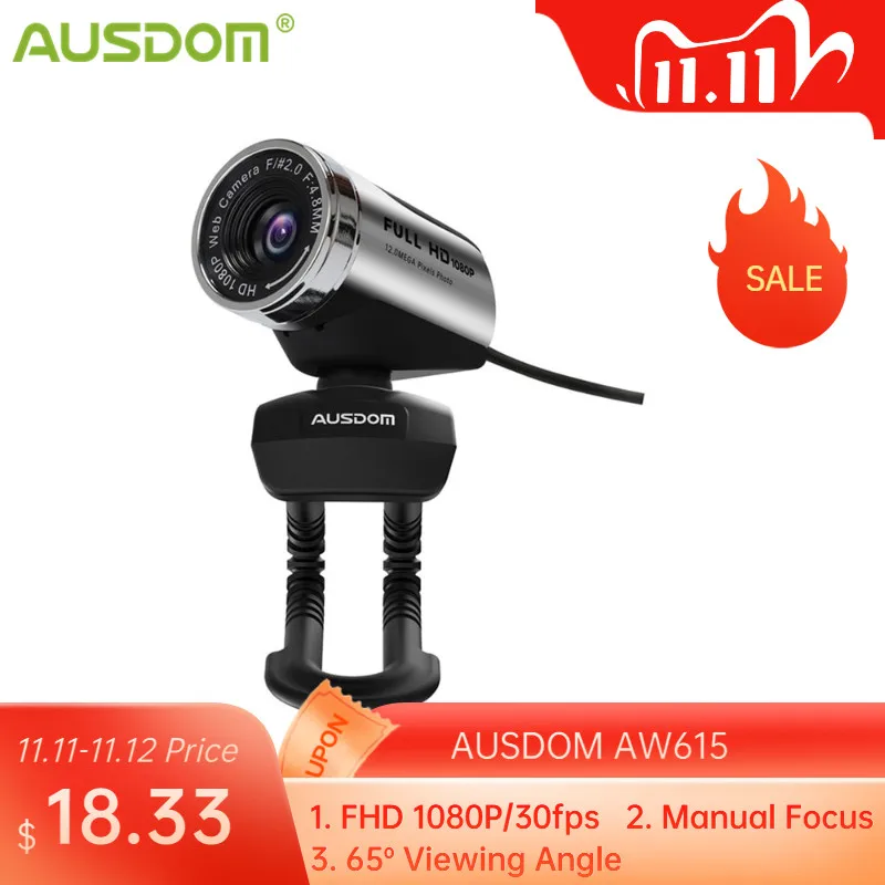 

AUSDOM AW615 PC Cameras with 12MP USB 2.0 Noise-cancelling USB HD Webcam 1920x1080P for Online Video Calling