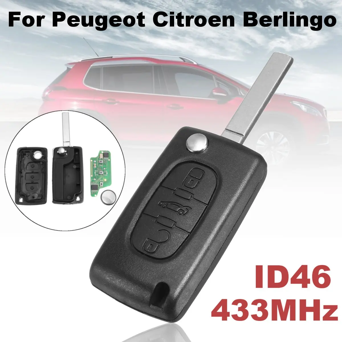3 кнопочный ключ автомобиля оболочки крышка Fob чехол с ID46 чип для peugeot, для Citroen Berlingo с HU83/VA2 лезвие на замену аксессуары - Цвет: Type A VA2