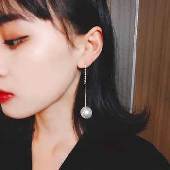 

Suitable for Man-made Diamond Shining Tassels Pearl Earring Large Elegant Versatile Explicit Face South Korea Exaggeration
