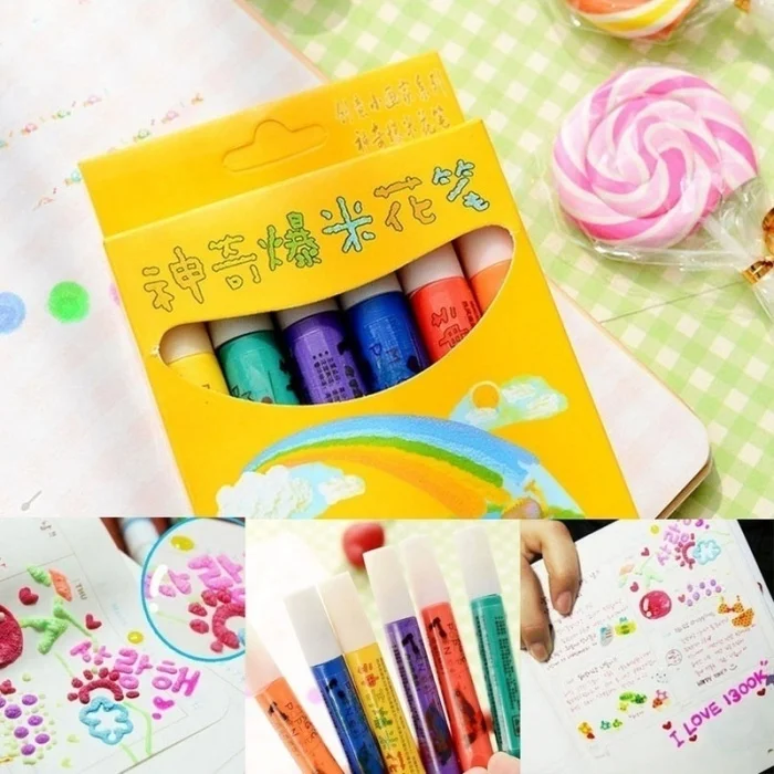 6 Pcs Magic Popcorn Pen Puffy 3D Art Safe for Greeting Birthday Cards Children JHP-Best