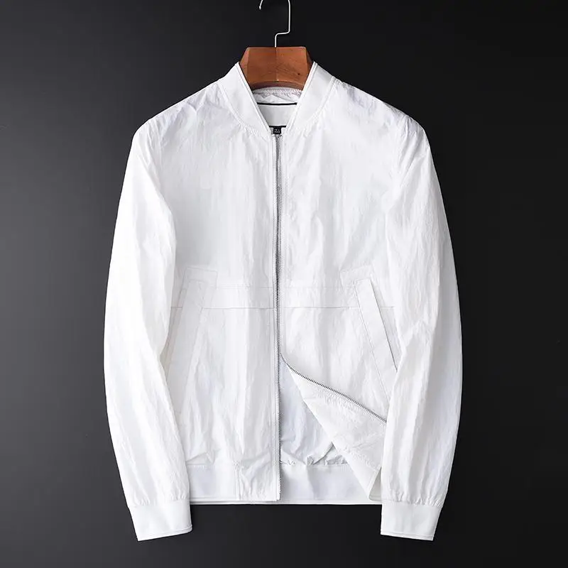 Мужская куртка с воротником-стойкой размера плюс 4xl Весенняя приталенная белая мужская куртка и пальто Роскошные мужские куртки с вышивкой - Цвет: HJCS19022
