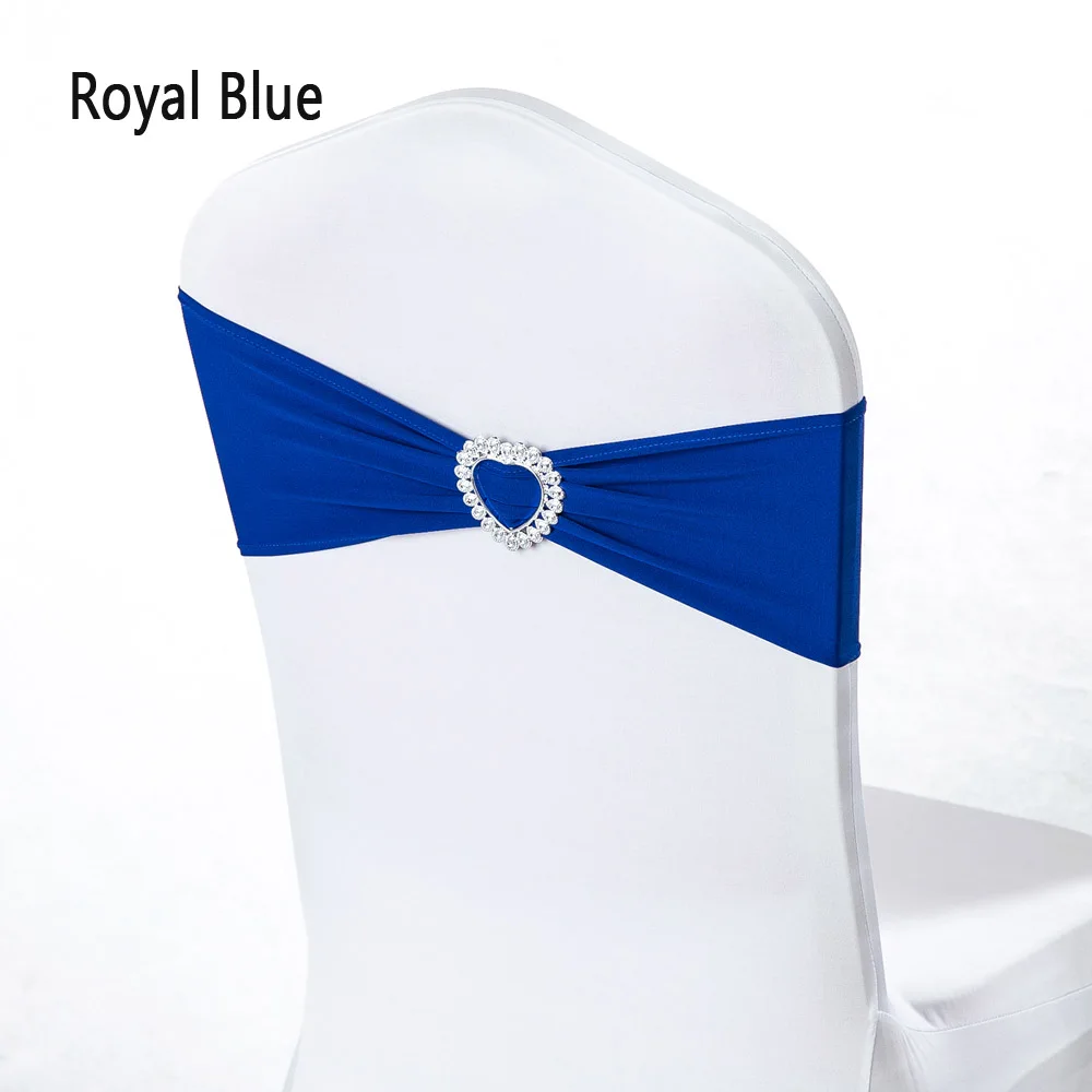 100pcs/lot Pink/Tiffany/Yellow Stretch Lycra Spandex Chair Sash Band Heart Buckle For Wedding Banquet Hotel Conference Decor