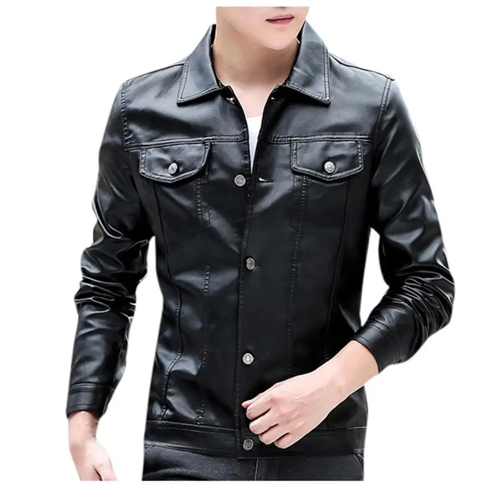 Лидер продаж, Мужская зимняя кожаная куртка, Байкерская мотоциклетная куртка на молнии, пальто с длинными рукавами, теплая верхняя одежда, мужские куртки - Цвет: Black