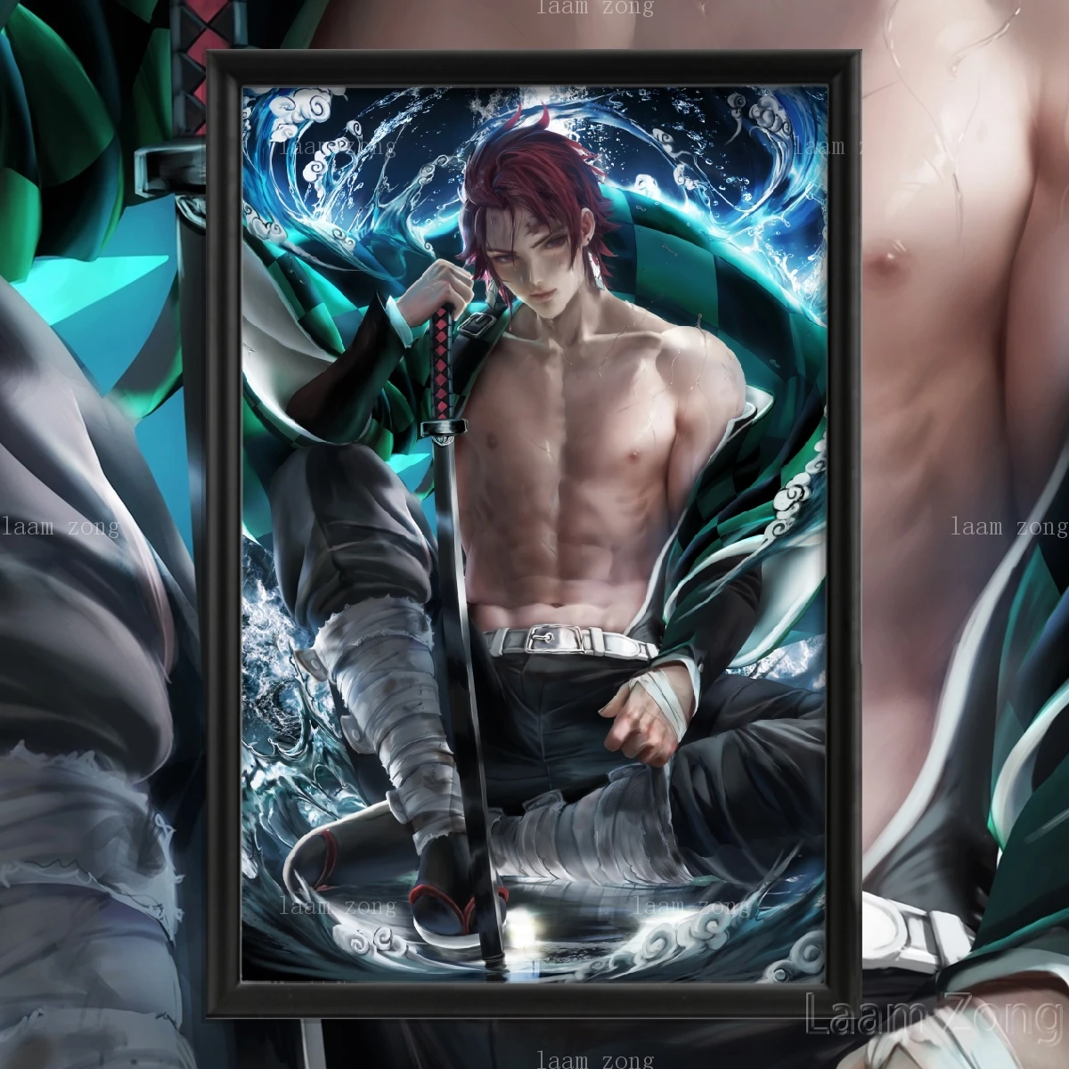 Стильный художественный плакат Kamado Tanjirou с изображением обнаженного  парня из мультфильма, рассекающего демонов, для гостиной, Настенный декор  на заказ, картина, шелковые принты | AliExpress