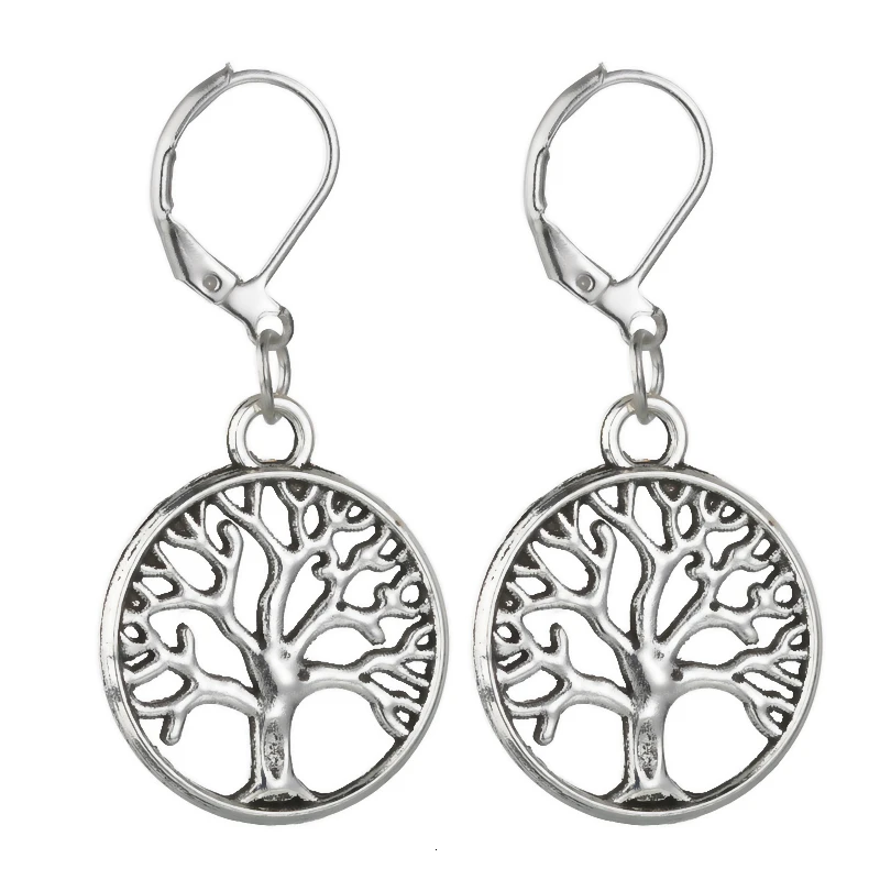 

Sliver Color Drop Earrings Women Hollow Out Tree of Life Pattern Round Earring moda mujer Jewelry 2018 Fashion Pendientes
