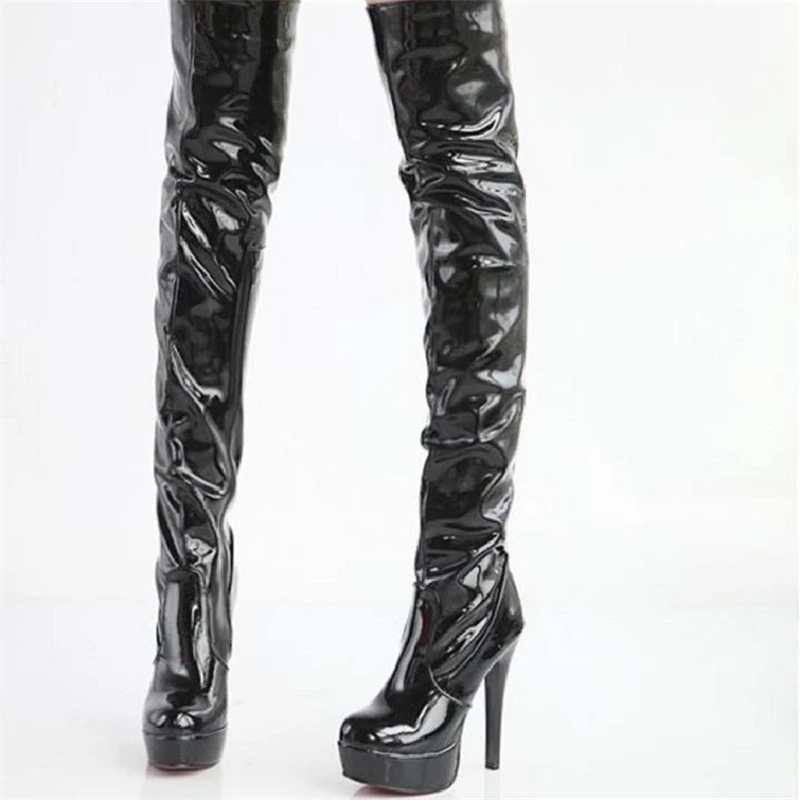 Весенне осенние ботинки из лакированной кожи на молнии с чувством