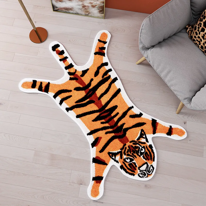 

Cartoon Rug Tiger Panda Shape Flocking Entrance Door Mat Absorbent Bath Rug Home Child Anti-Slip TPR Bottom Plush Floor Carpet