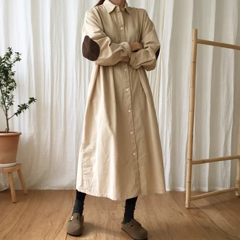 

SuperAen 2020 New Women's Spring Dress Preppy Style Spliced Sleeves Loose Solid Slimming Three Quarter Long Shirt Dress Women