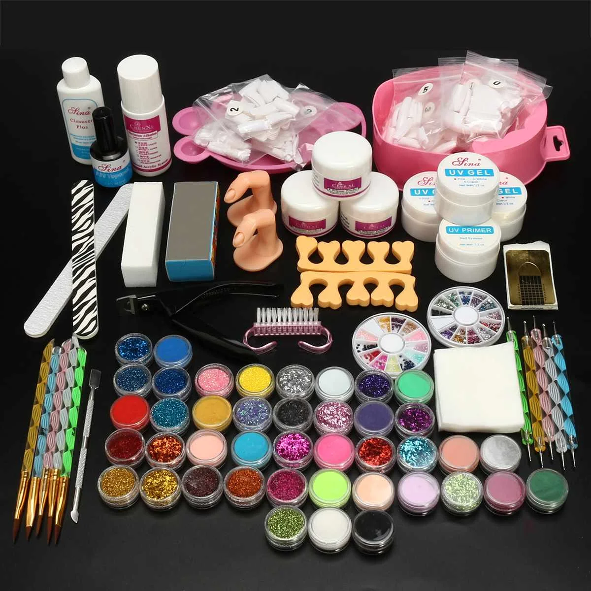 

Professional 42 Acrylic Liquid Powder Glitter Clipper Primer File Nail Art Tips Tool Brush Tools Set Kit DIY Kit For Beginne new