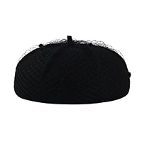 Autumn-winter new female wild mesh yarn wool beret retro solid color painter hat solid color Double Layer Women Beanies Caps - Цвет: Черный