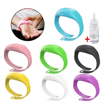 

7 Colors Wearable Squeezable Silica Gel Wristband Hand Dispenser with Refillable Bottle Dispenser Watch Sanitizing Bottle