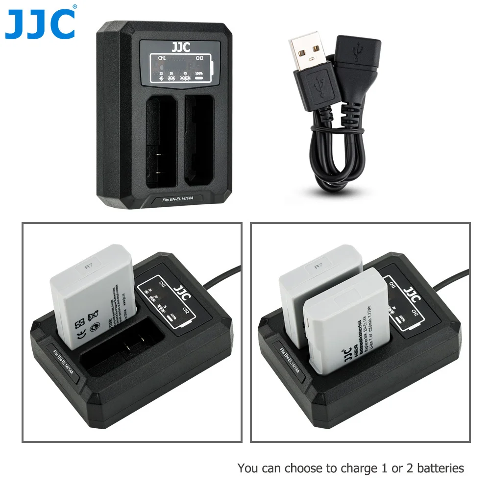 JJCUSBDualBatteryChargerforNikonENEL14ENEL14aENEL14Battery