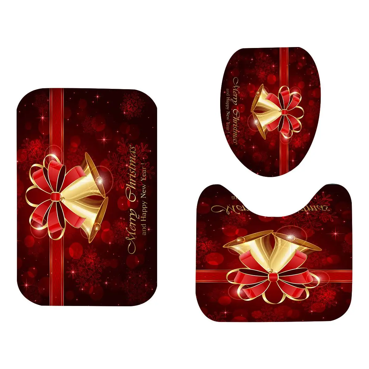 Merry Christmas Печатный экран для ванной занавеска для душа Водонепроницаемый Санта Клаус Снеговик набор штор для ванной комнаты Нескользящие коврики для туалета крышка - Цвет: Red Bow