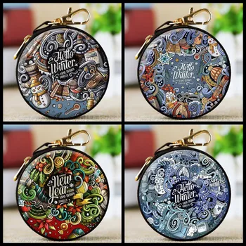

Round Portable Coin Purse Cash Box Xmas Hanging Ornament Metal Zipper Clasp Coins Cable Keys Jewelry Storage Organizer