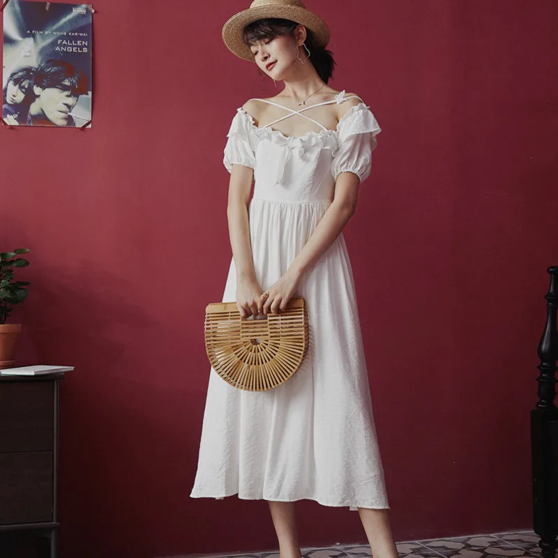 LANMREM Белый Милый Пуловер Добби длинное платье весна-лето оборки короткие рукава