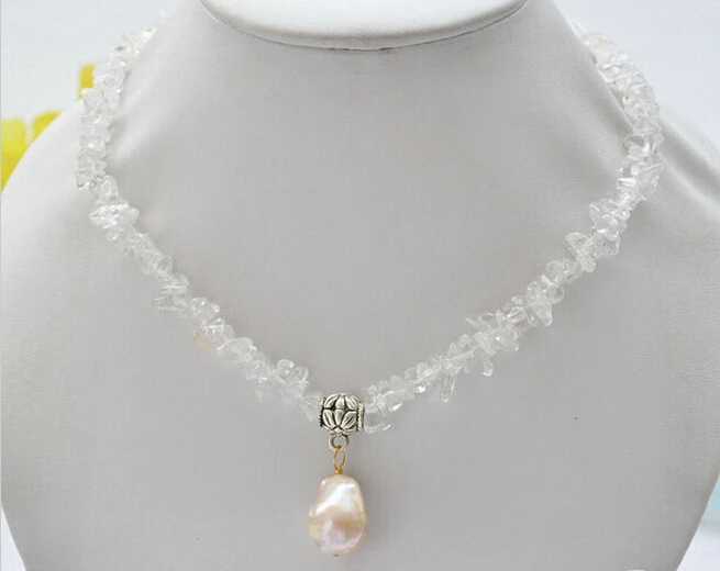 916 +++16&quot 14mmx18mm pink BAROQUE keshi PEARL pendant crystal detritus necklace | Украшения и аксессуары
