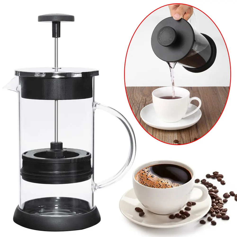 Press Coffee Maker Teapot Heat Resistant Tea Maker Coffee Pot Black&Silver