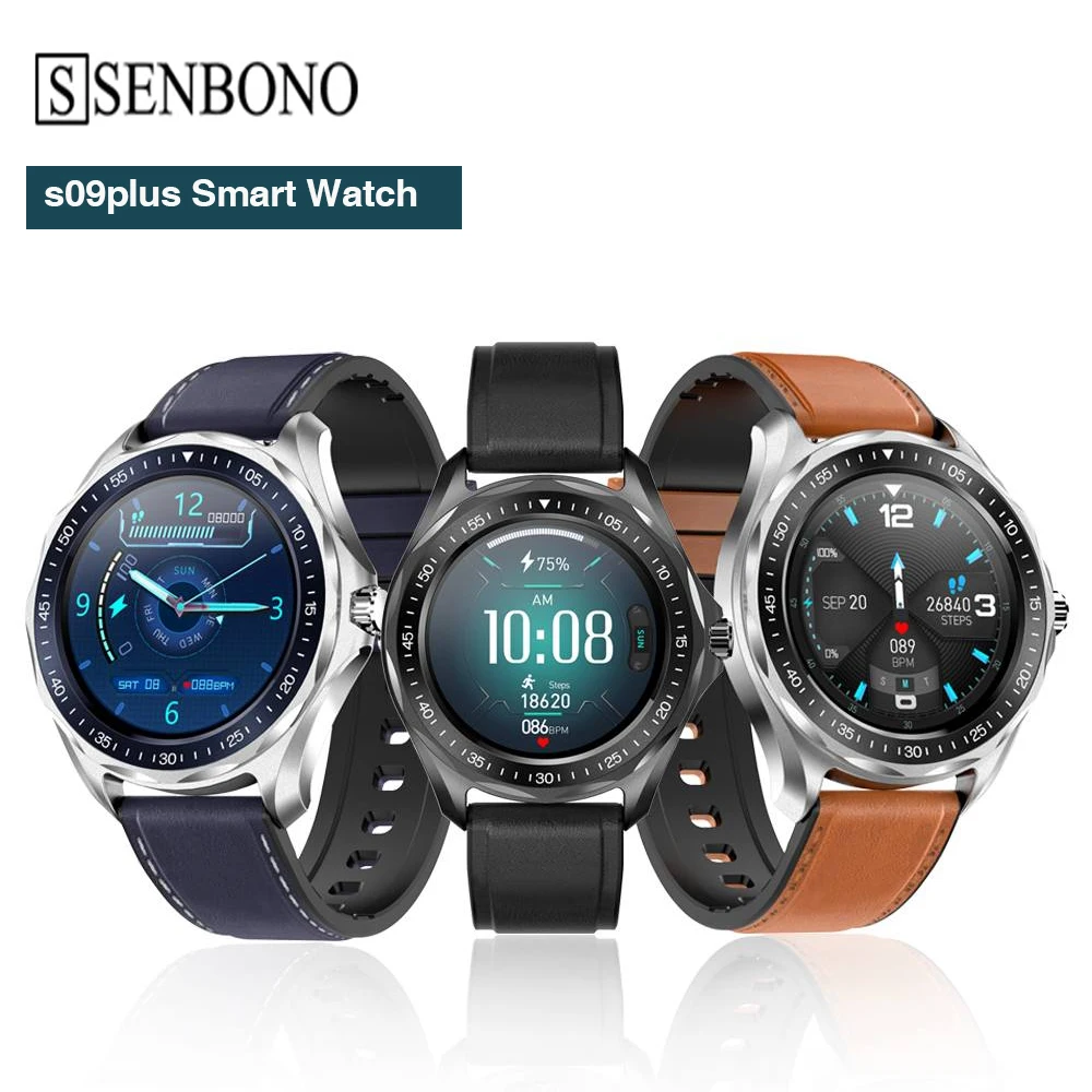 [BT 5.0]SENBONO S09 Plus HD Full Round Screen Wristband Blood Pressure Oxygen Monitor Call Reject Long Standby Smart Watch