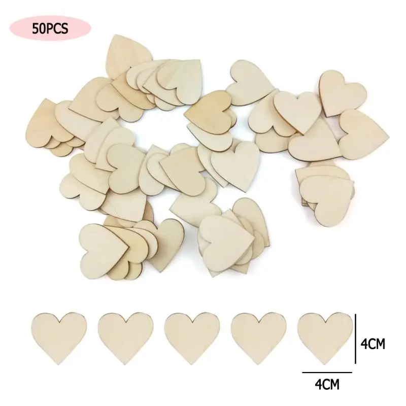 50 шт./пакет 4 см фанера Love Heart Shaped фестивальный орнамент с возможностью