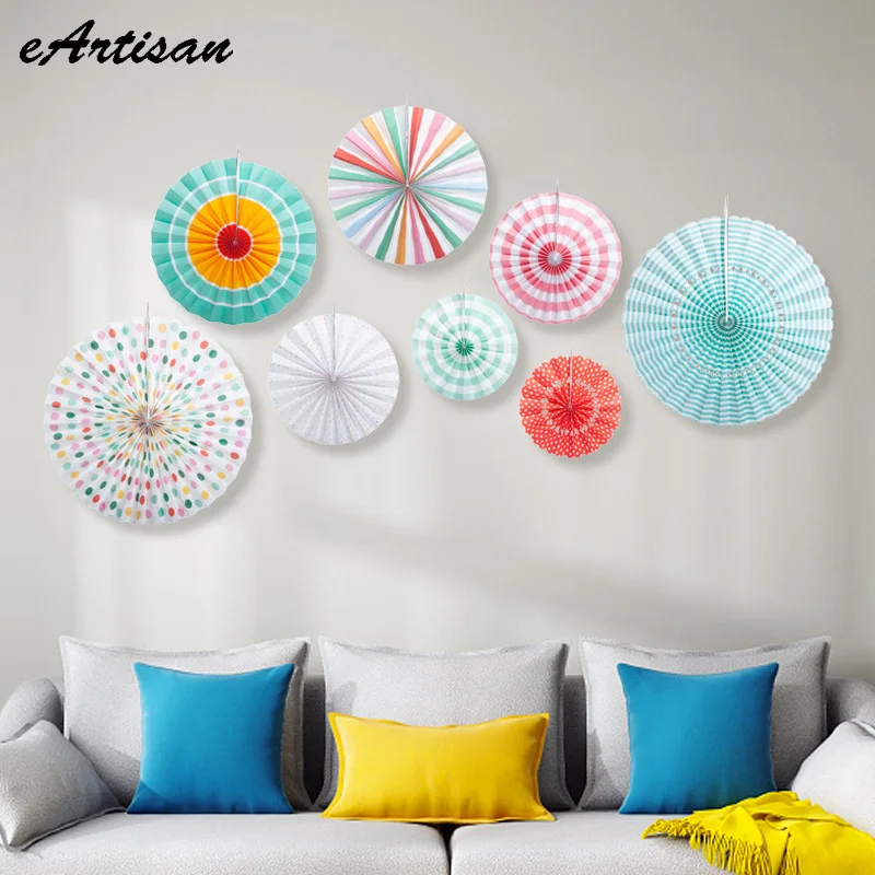 8pcs/set Macaron Color Paper Fans Rainbow Tiffany Birthday Party Event Kindergarten Home Wedding Celebration Decoration | Дом и сад