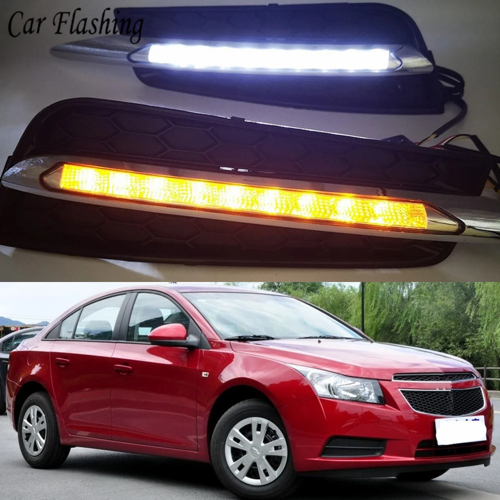 

Car Flashing DRL For Chevrolet Cruze 2009 2010 2011 2012 2013 2014 fog lamp cover Daytime Running Lights headlight yellow signal