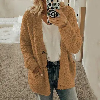 

2019 Autumn Teddy Bear Coat Women Winter Faux Fur Coat Ladies Button Plush Warm Coat Winter Jacket Overcoat Outwear Female Coat