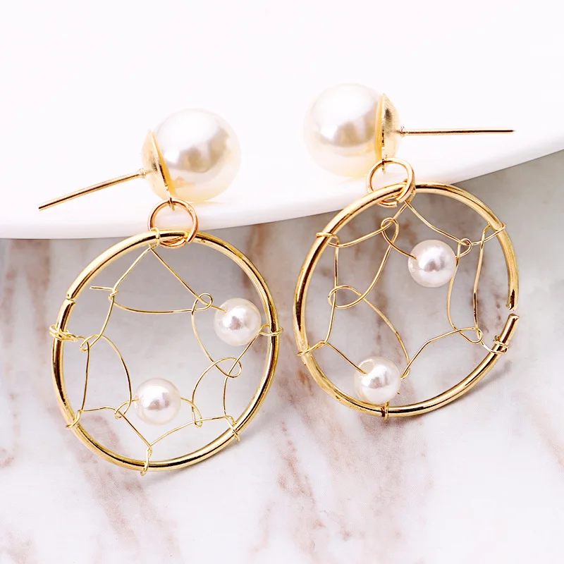 European And American Retro Dream Catcher Earrings Temperament Imitation Pearl Sweet Wind Simple Romantic Holiday Jewelry | Украшения и